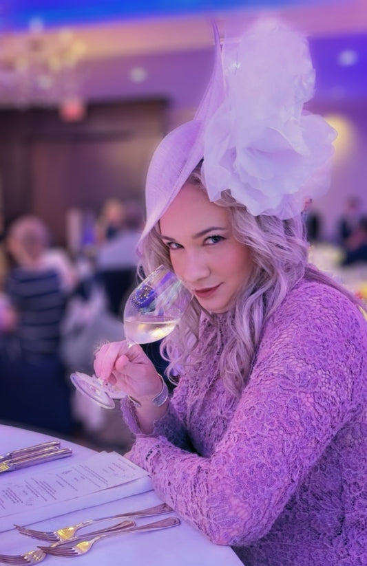 Lilac Sinamay Sweep with Organza Bloom