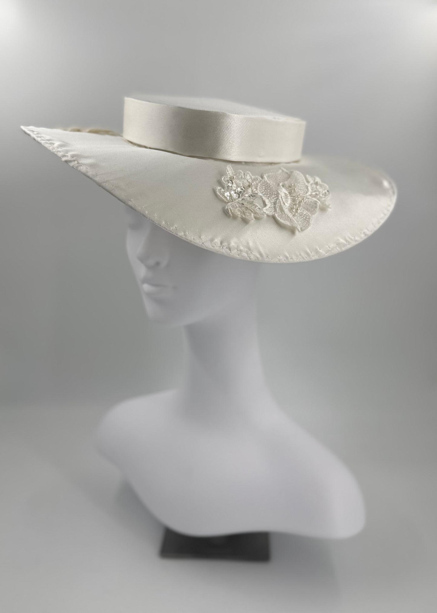 Ivory Silk Wide Brim Fascinator on Headband