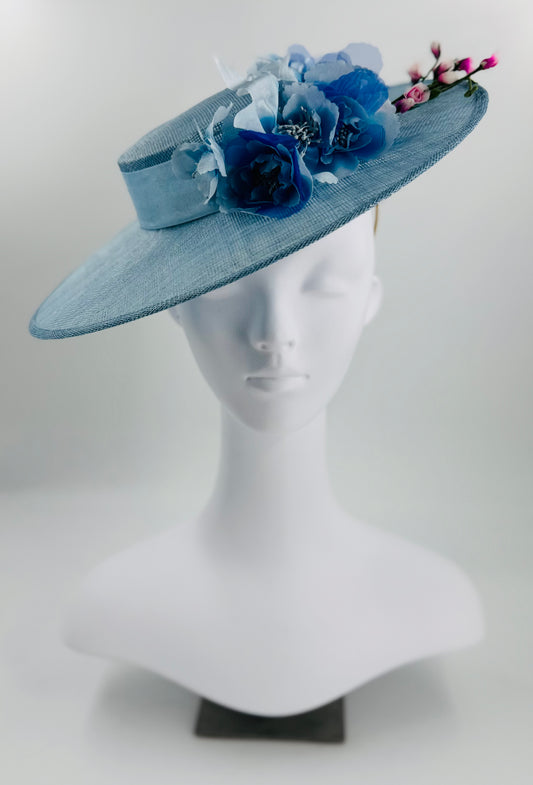 Powder Blue Boater with Garden Florals