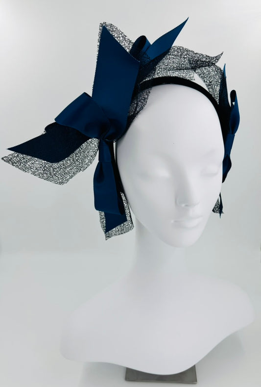 Navy Sculptural Bow Headpiece
