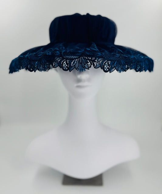 Navy Wide Brim with Guipure Lace Edge