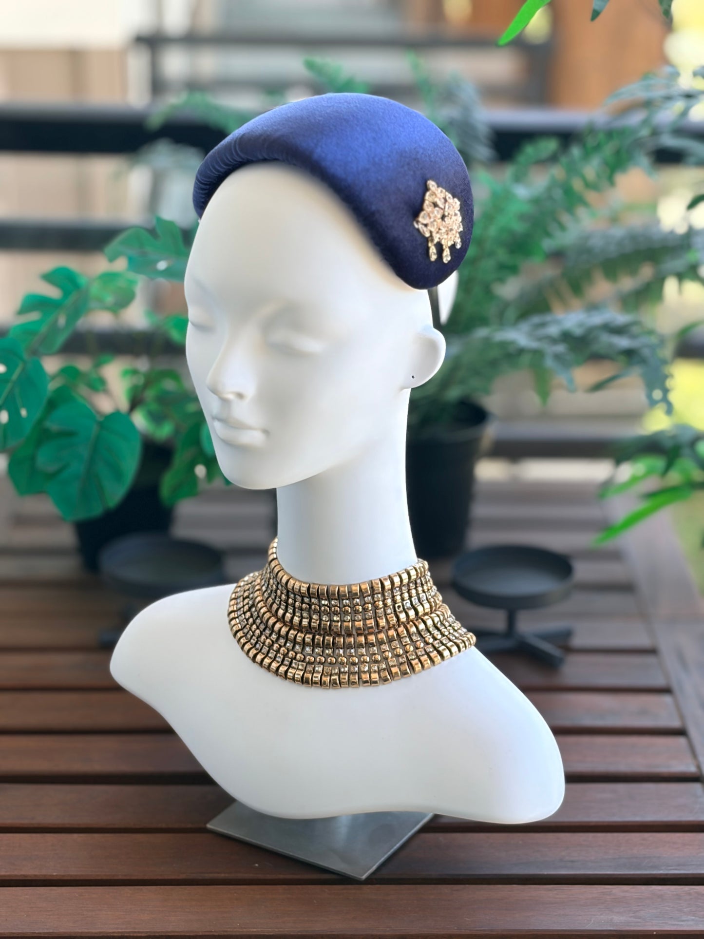 Navy Velvet Bolero with Diamanté Brooch