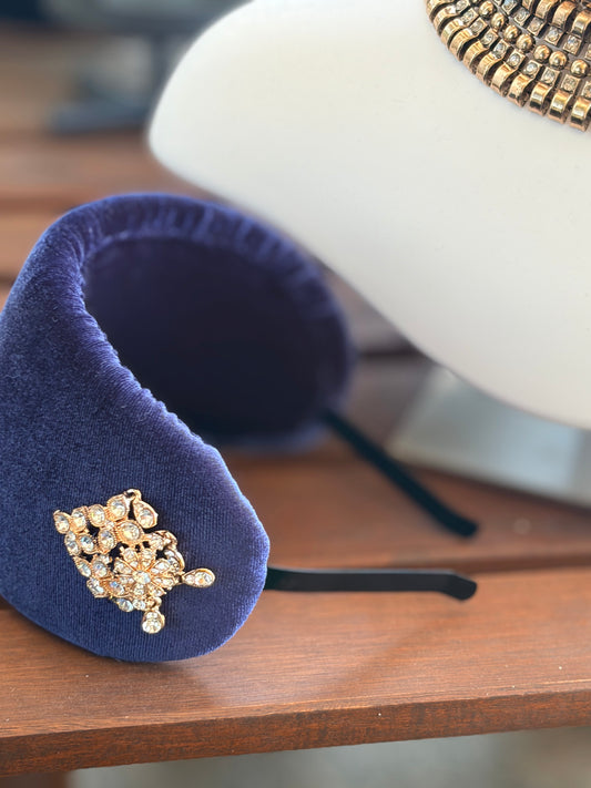 Navy Velvet Bolero with Diamanté Brooch