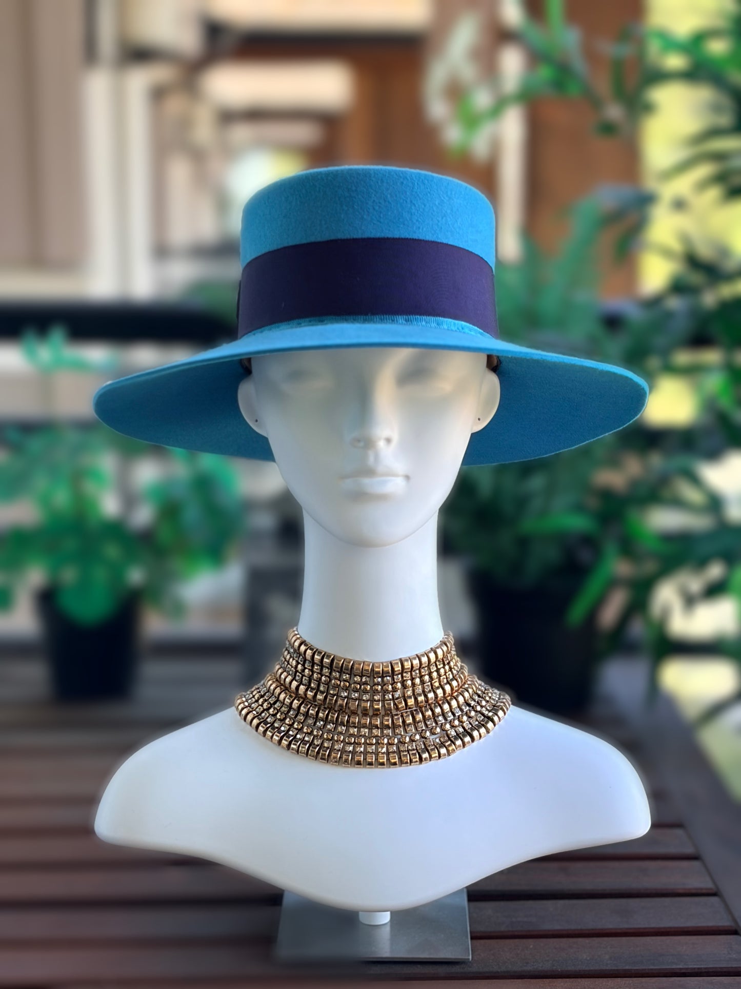 Cerulean Boater with Deep Navy Band