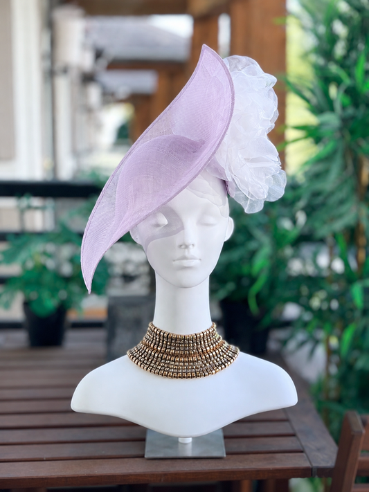 Lilac Sinamay Sweep with Organza Bloom