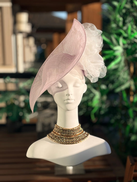Lilac Sinamay Sweep with Organza Bloom